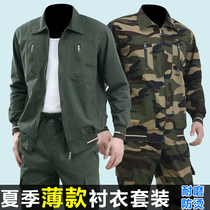 Summer abrasion resistant work clothes suit mens labor conserved pure cotton twill electric welding work clothes anti-scalding camouflaire labor overalls