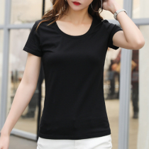 Cotton White T-shirt Women Short Sleeves 2020 Summer Solid Color Simple Round Neck Slim Half Sleeve Women base shirt Women