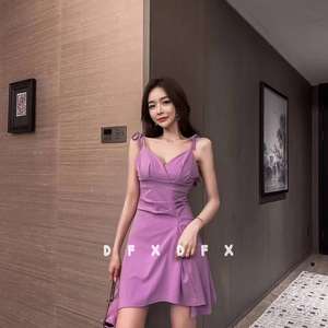 New Style Sexy V-neck low cut sleeve split dress for women