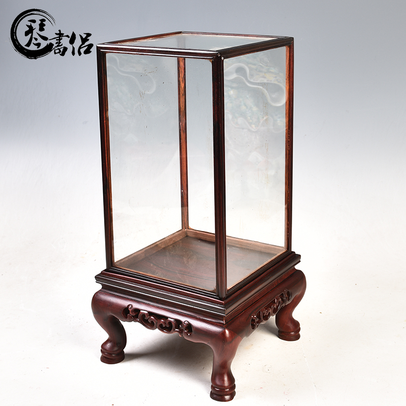 The glass dust cover red rosewood carving treasure cage type of solid wood antique mahogany base cover bag