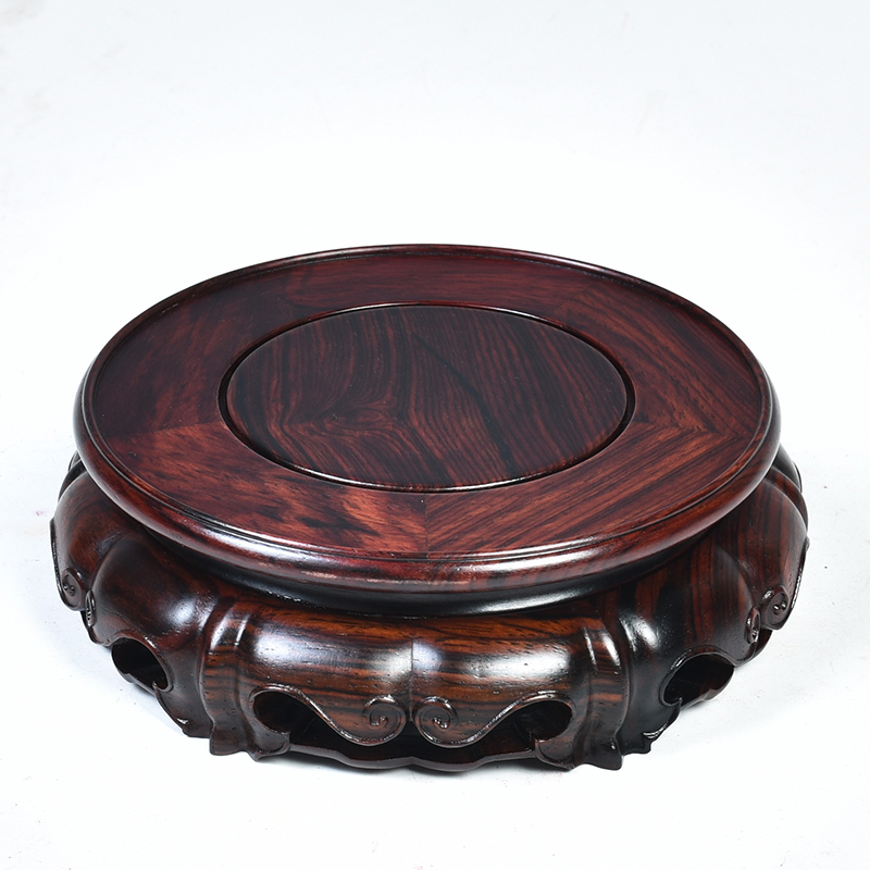 Red acid branch ruyi lotus circular base solid wood Buddha base vase base mahogany wood base