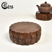 Qin Shu couple chicken wings wood carving bamboo pattern round base vase bonsai stone flower pot crafts Buddha statue ornaments base