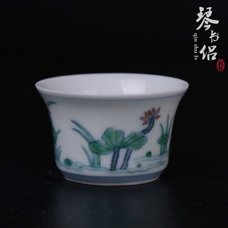 Pianology picking jingdezhen hand - made antique porcelain cup bucket color lotus tea leisure gift and furnishing articles
