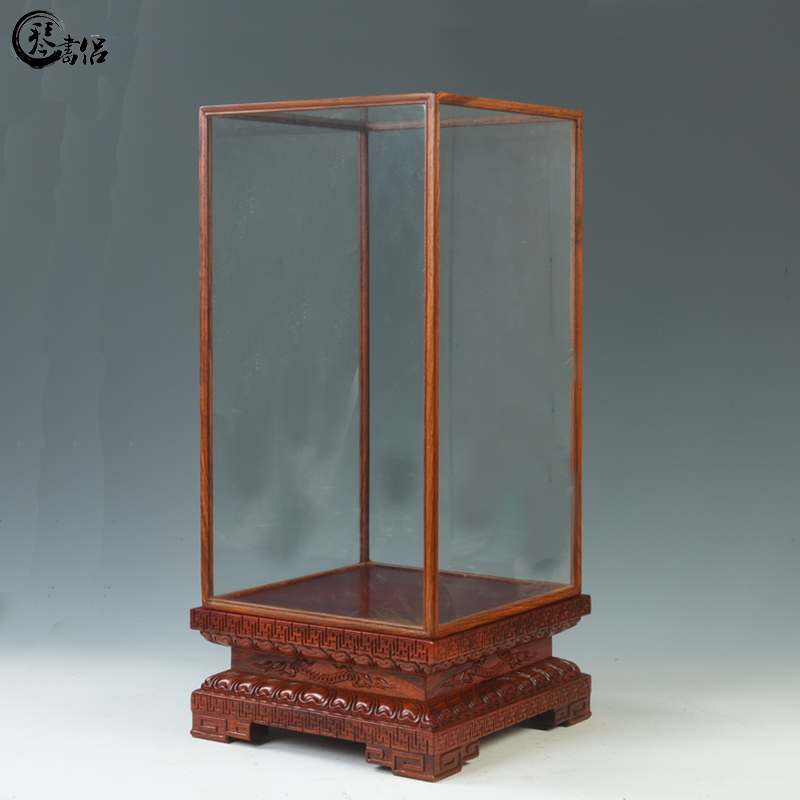 This cage pianology picking antique crafts glass solid wood base figure of Buddha niches display box of dust cover can be customized