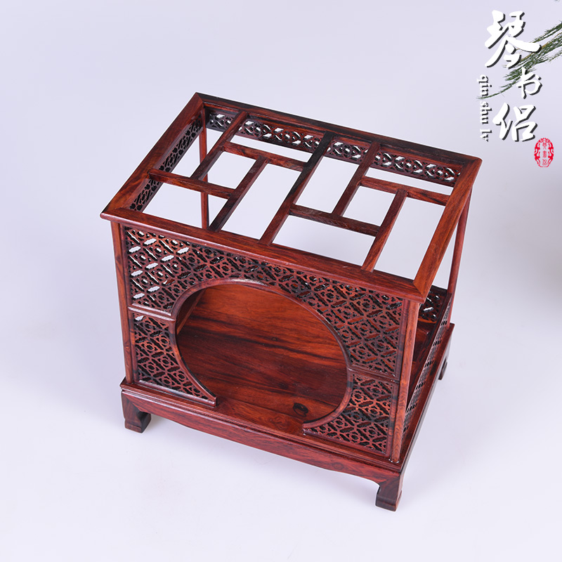 Red acid branch micro instance - bed frame imitation Ming and the qing dynasties wood real wood carving handicraft miniature jade base