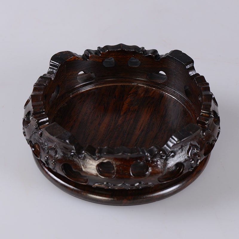 Ebony woodcarvings red wingceltis circular base solid wood antique vase base teapot tea set stone wooden shelf