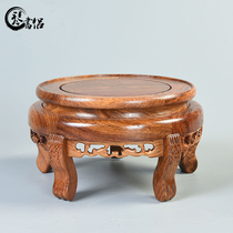 Qin book lotus flower bonsai base pear wood carving mahogany base round solid wood fish tank base vase base