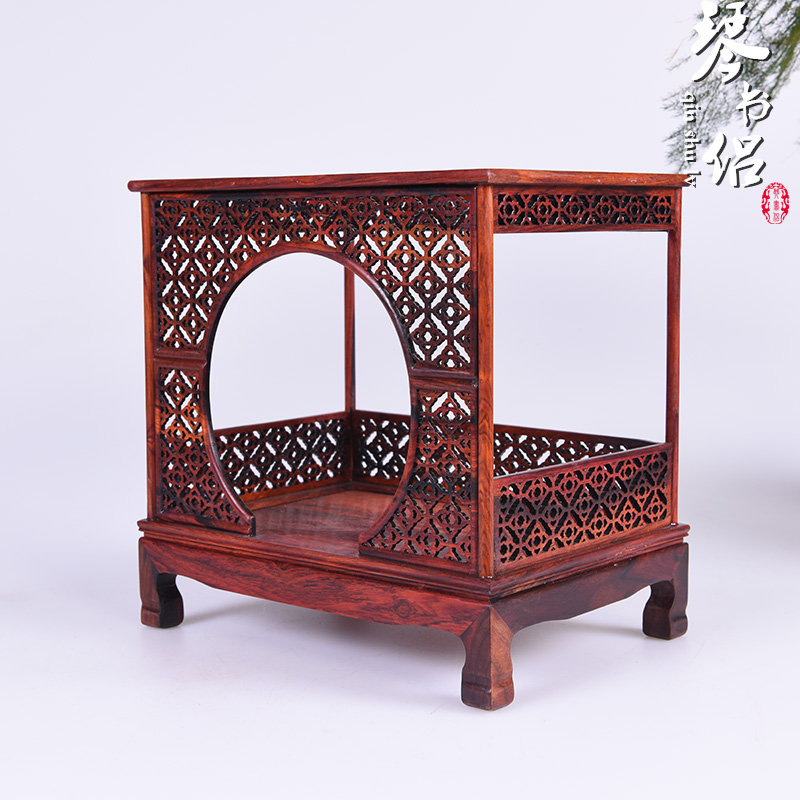 Red acid branch micro instance - bed frame imitation Ming and the qing dynasties wood real wood carving handicraft miniature jade base