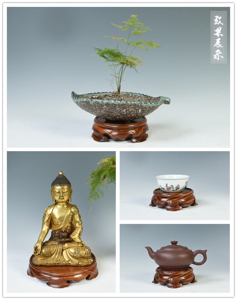 Hua limu monolith redwood base plate round solid wood antique porcelain vase base tea incense buner base