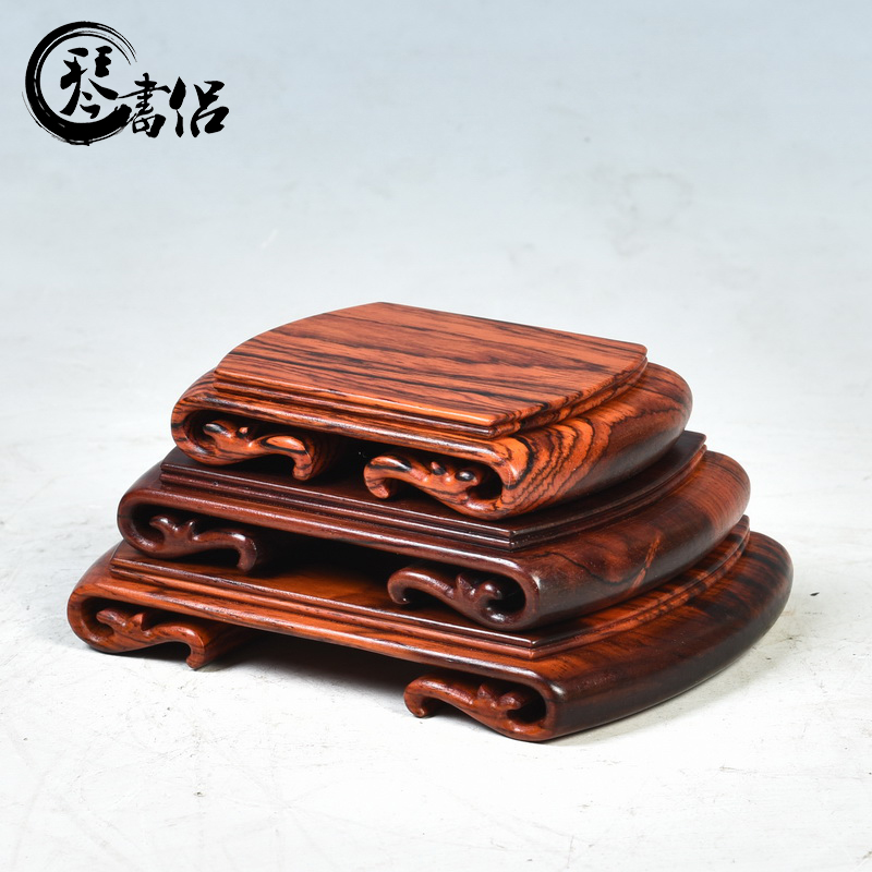 Pianology picking red mahogany base acid branch scroll base small square tea sets are it jade penjing base