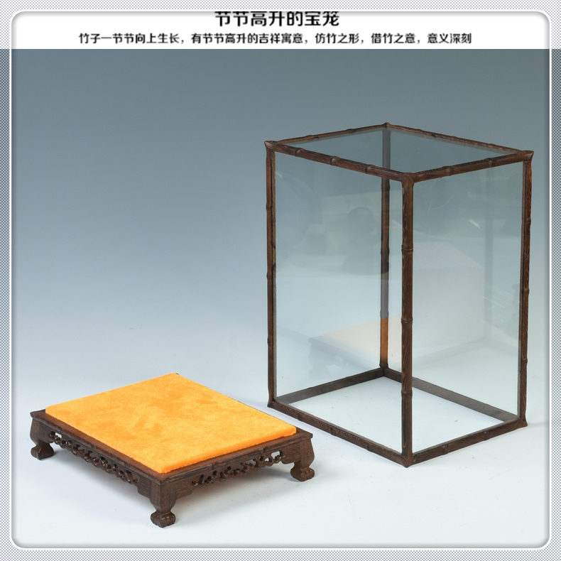 Chicken wings wood tiger foot bamboo cage treasure the glass display box woodcarving figure of Buddha base order the dust cover can be made to order