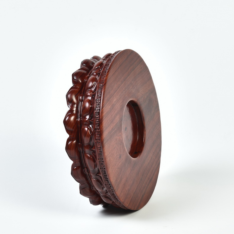 Red sandalwood lotus base solid wood round wooden jade penjing bodhisattva guanyin Buddha base vase base