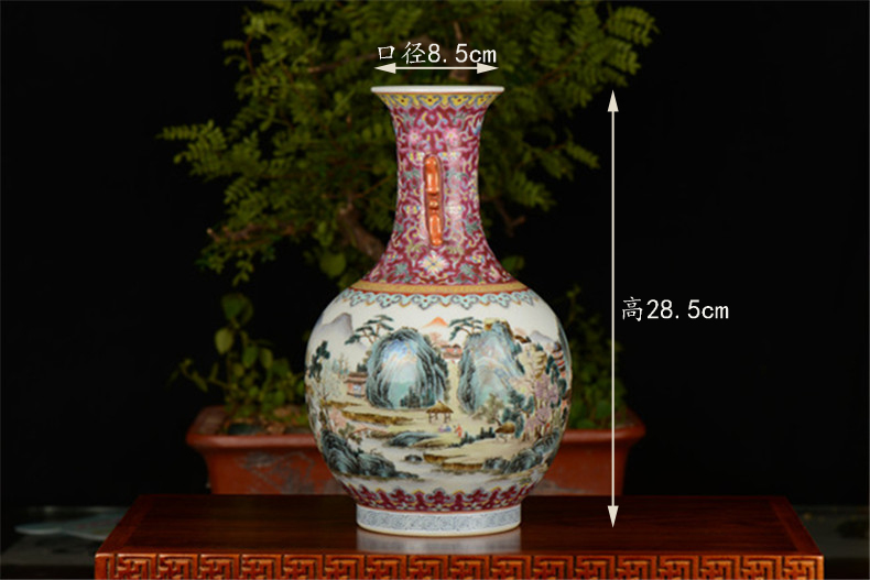 Pianology picking hand antique art of jingdezhen porcelain decorative vase qianlong pastel landscape character double ears