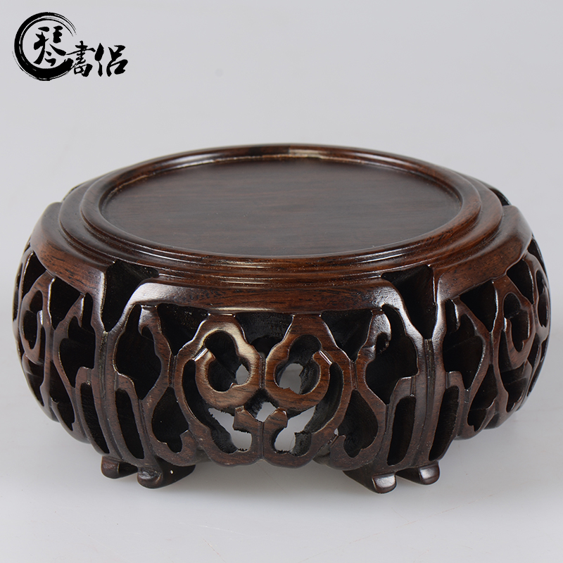 Ebony chase clouds, what the empty round vase of Buddha base solid wood, seal stone penjing base