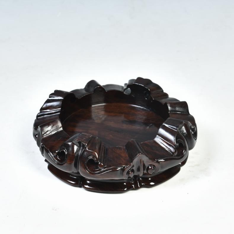 Pianology picking ebony sheep head with round base solid wood handicraft furnishing articles restoring ancient vase base base