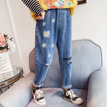 Girls jeans autumn 2020 new Korean version of spring and autumn thin childrens pants in big children Foreign style casual pants tide