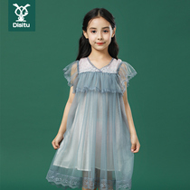 Childrens dress 2021 summer new fashion cute small fresh mesh skirt short-sleeved breathable girl princess skirt