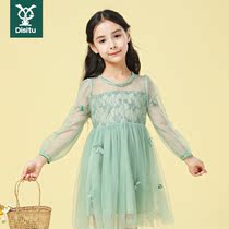 Childrens dresses 2021 summer new girls western style mesh skirt fashion flower long-sleeved breathable princess skirt women