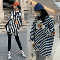 New autumn and winter pregnant women T-shirt long sleeve long length pregnant women autumn coat loose wear tide Mother Base shirt Cotton