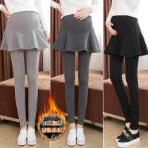 Pregnant women pants autumn and winter wear fake two pieces plus velvet pants skirt tide fashion leggings Spring and Autumn wear trousers