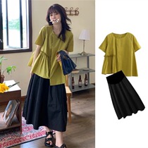 Pregnant Woman Suit Summer Clothing Fashion style 2022 Spring new Korean version Tide Irregular Blouses half body dress Two sets