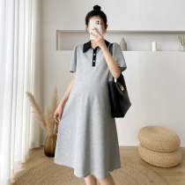 Pregnancy Woman dress Summer outwear Casual Style Flap in the middle of a long T-shirt Skirt Summer Thin short sleeve grey Liandress Girl