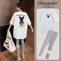 Pregnancy Woman Dress Summer Clothing Suit Out Fashion style Summer Big Code Easy short sleeve T-shirt with long-style undershirt