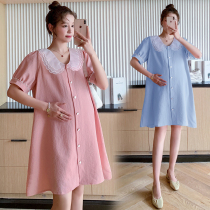 Pregnancy Woman Dress Spring Clothing Fashion style 2022 new dolls collar open button Laces Laced Design Medium Long Dress dress