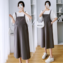Pregnant woman suit summer dress new loose casual braces skirt short sleeve T-shirt outside wearing two sets of pregnant women with dress surges