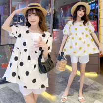 Pregnant Woman Summer Clothing Suit Fashion Models 2022 New Tidal Moms Outside Wearing Dolly Blouse Toabdominal Shorts Two Pieces