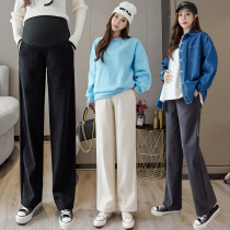 Pregnant woman wide leg pants autumn winter thickened lamp core suede straight drum pants with thin outer wear drag underpants during pregnancy