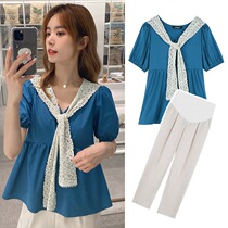 Pregnant woman Summer Two sets Summer clothing Summer Fashion Chauma outside wearing thin loose short sleeves jacket 80% trouser suit
