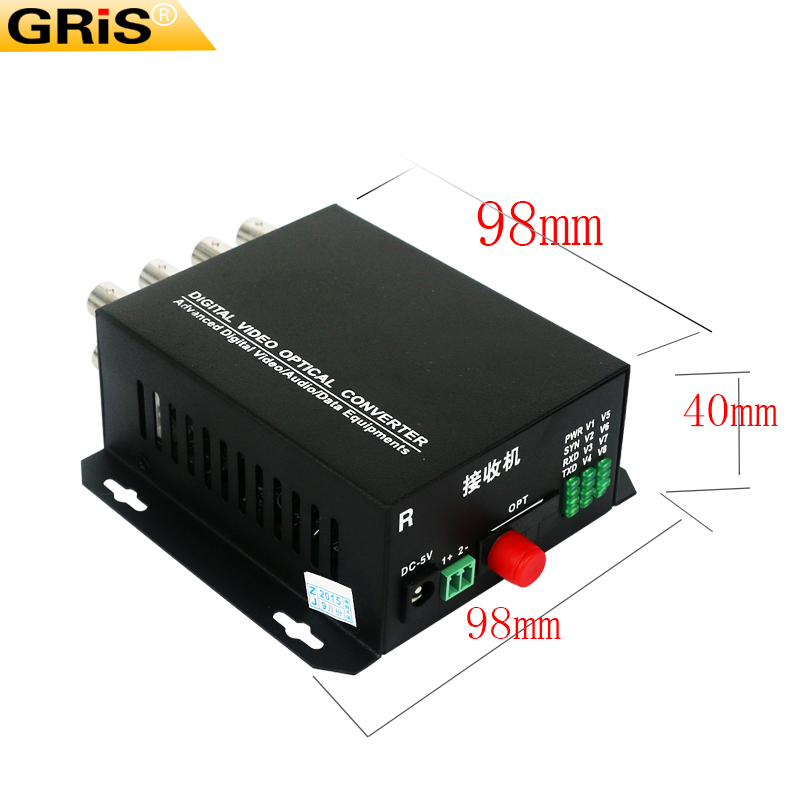 gris high-definition video optical transceiver 8-way lightning protection fiber analog industrial-grade digital fc20km receiver transmitter 75Ω coaxial st single sc multi-duplex full bnc monitoring pair 2 sets