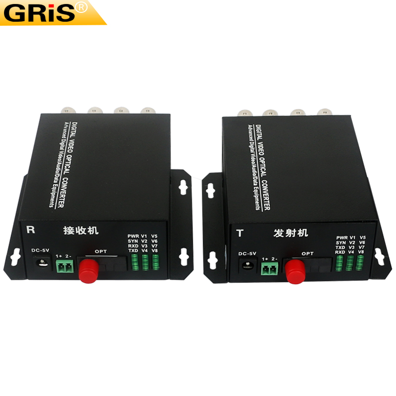 gris high-definition video optical transceiver 8-way lightning protection fiber analog industrial-grade digital fc20km receiver transmitter 75Ω coaxial st single sc multi-duplex full bnc monitoring pair 2 sets
