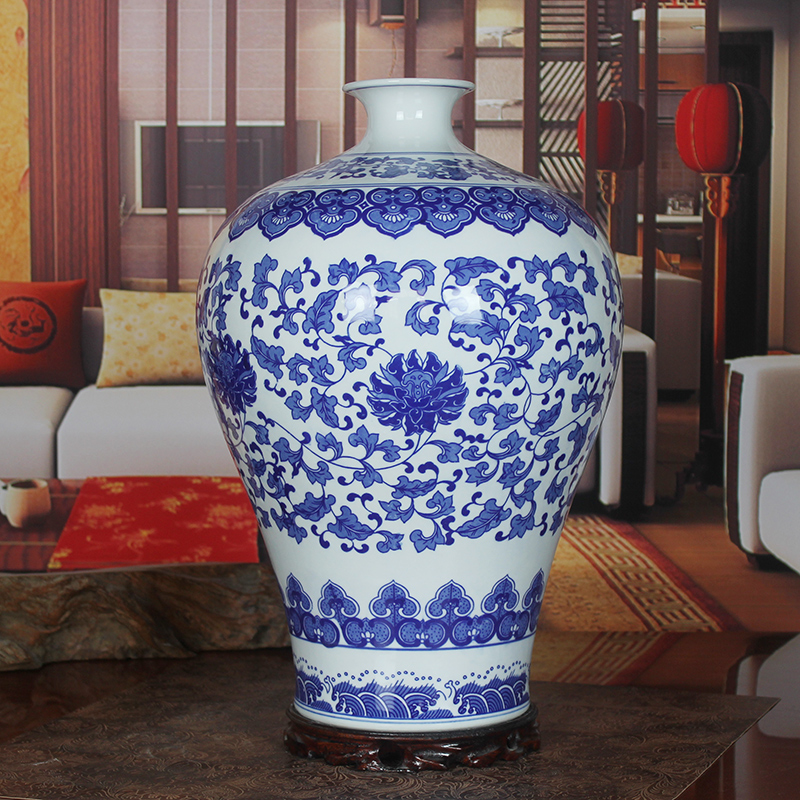 Blue and white porcelain of jingdezhen ceramics bound branch lotus landing a large vase household act the role ofing is tasted furnishing articles sitting room hotel company