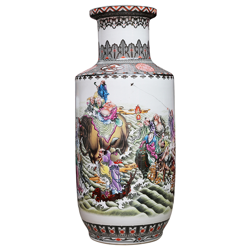 Jingdezhen ceramics powder enamel vase modern household, sitting room adornment hotel furnishing articles 18 arhats floor company