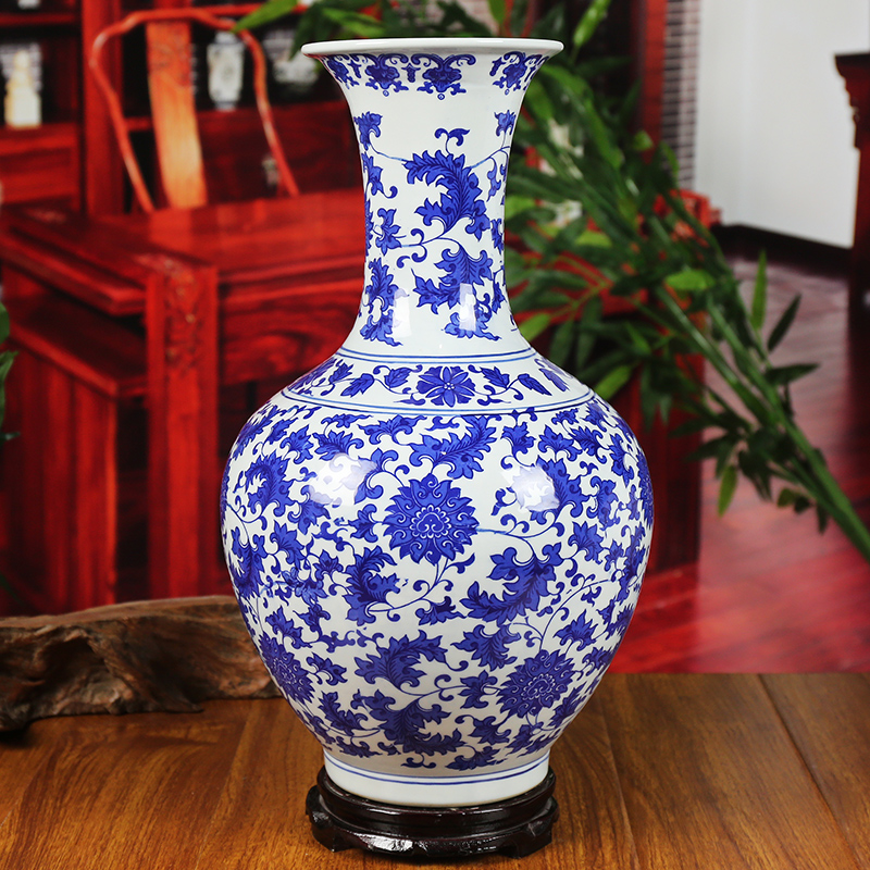 Jingdezhen ceramic vase under the glaze color blue and white porcelain lotus flower modern home sitting room place classical handicraft