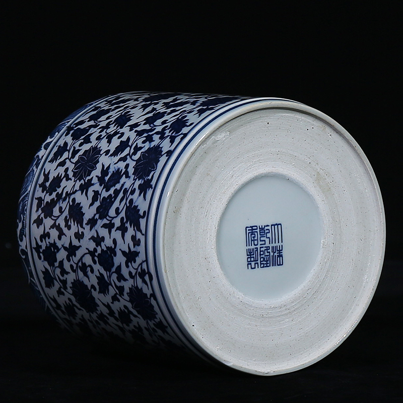 Jingdezhen blue and white porcelain ceramic vase bound branch lotus study classical household brush pot office handicraft furnishing articles