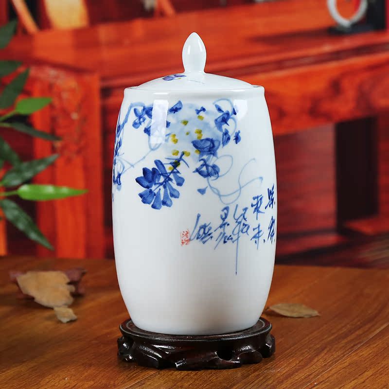 Jingdezhen blue and white ceramics storage tank caddy fixings contracted sitting room adornment of modern household handicraft furnishing articles