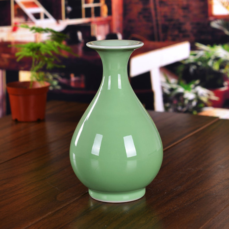 Jingdezhen ceramics shadow celadon ground small vase modern living room home decoration process simple furnishing articles