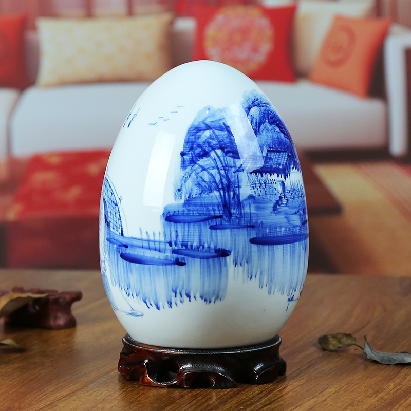 Jingdezhen blue and white porcelain ceramic vase hand - made in modern home furnishing articles f egg handicraft gift sitting room