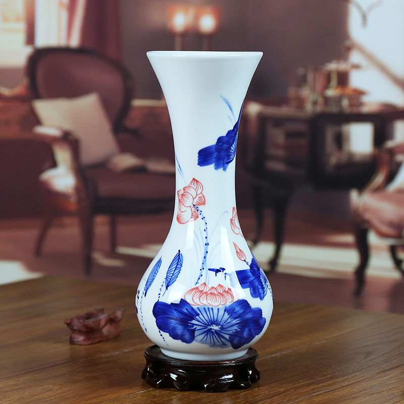 Jingdezhen ceramic vase furnishing articles living room blue and white flowers in I household contracted hand - made classical arts and crafts