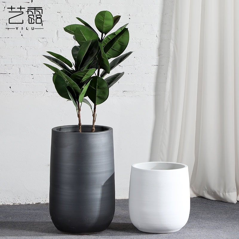 Green plant in northern black ceramic vase flowerpot I and contracted indoor plant decoration cylinder hydroponic POTS of large diameter