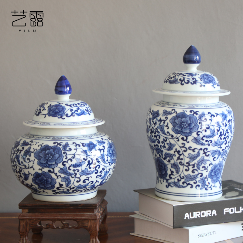 Jingdezhen blue and white porcelain, general sitting room place hand - made ceramic vase can of new Chinese style TV ark, decorative vase