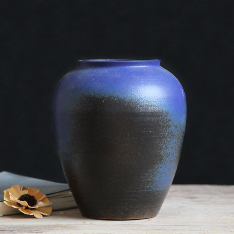 Modern Chinese style thick some ceramic pot dry flower blue floret bottle suit to restore ancient ways do old sitting room adornment is placed the process