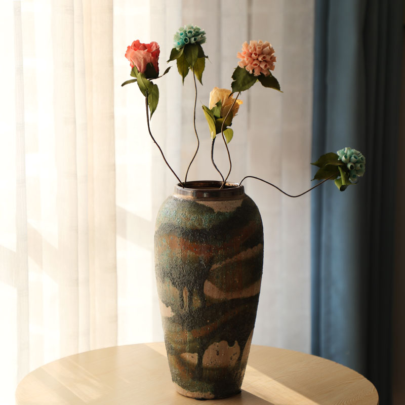 Contracted style dry flower vases, flower implement coarse pottery earthenware lucky bamboo adornment study club house sitting room restoring ancient ways