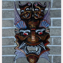 Pure Handmade Wood Engraving surface props ground Mask Double head gold Mask Pendant pendant 22 * 40cm left