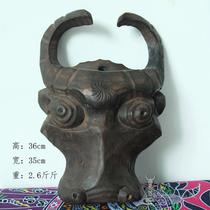 Guizhou Anshun specialty pure hand-made wood carving wood cow head evil evil decoration Zhaocai decoration white poplar wood