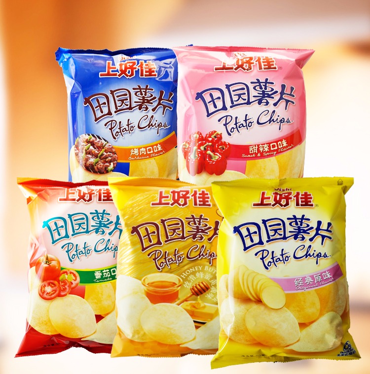 上好佳田园薯片甜辣番茄原味80g休闲零食膨化食品儿童送女友美食