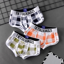 Tide Plaid Mens Underwear Mens Pure Cotton Flat Corner Pants Head Summer Youth Personality Fashion Four-corner Comfort Short Pants